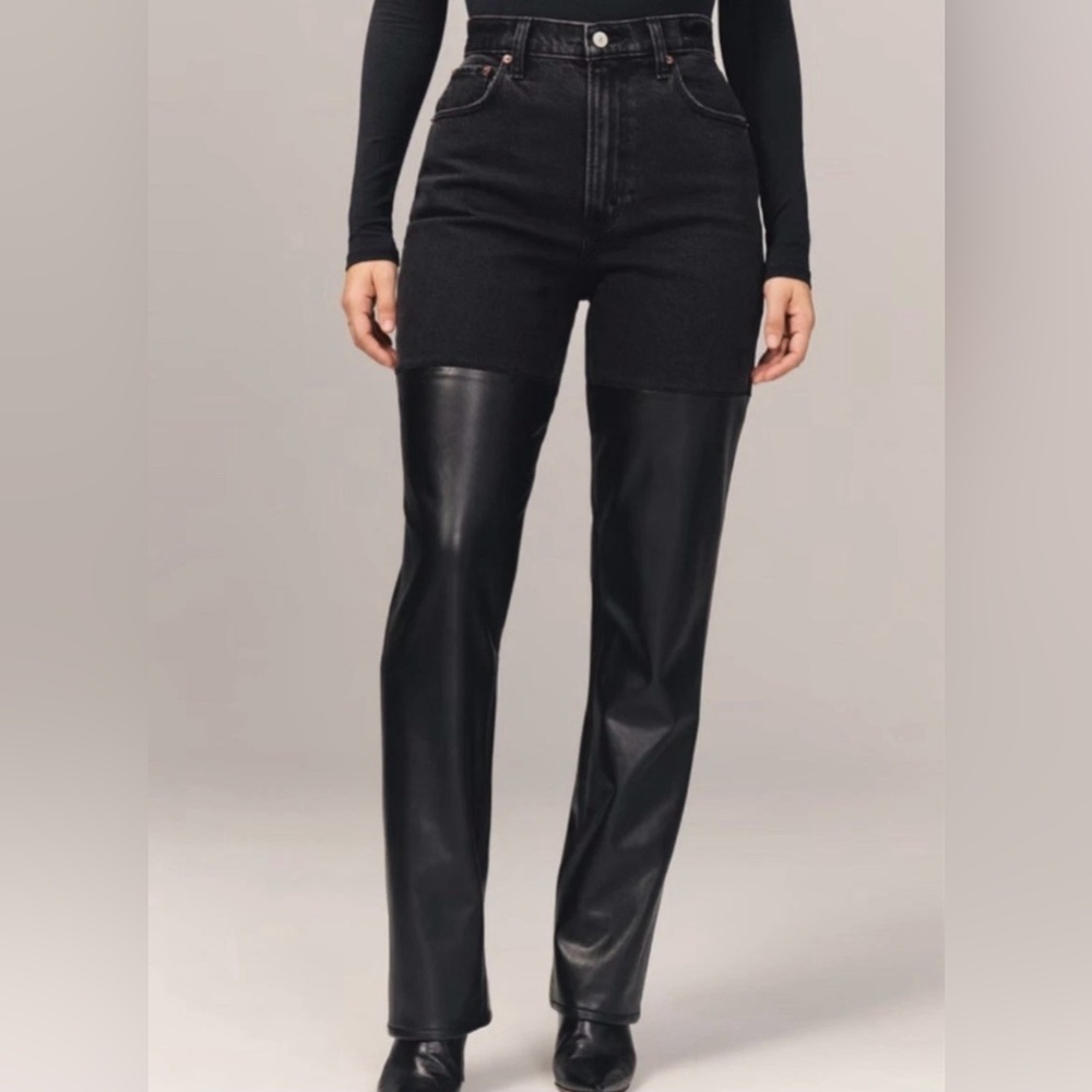 Abercrombie & Fitch The 90's‎ Straight Ultra High Rise Jean&Leather 31x12s NWT